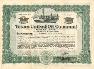 Texas United Oil Co. - Dallas, Texas Oil Stock Certificate dated 1920